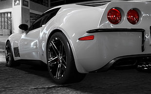 white sports car, Chevrolet,  Corvette C3R, car