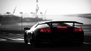 black sports car, Lamborghini, car, selective coloring HD wallpaper