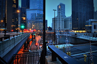 black steel fence, Chicago, urban, city, road