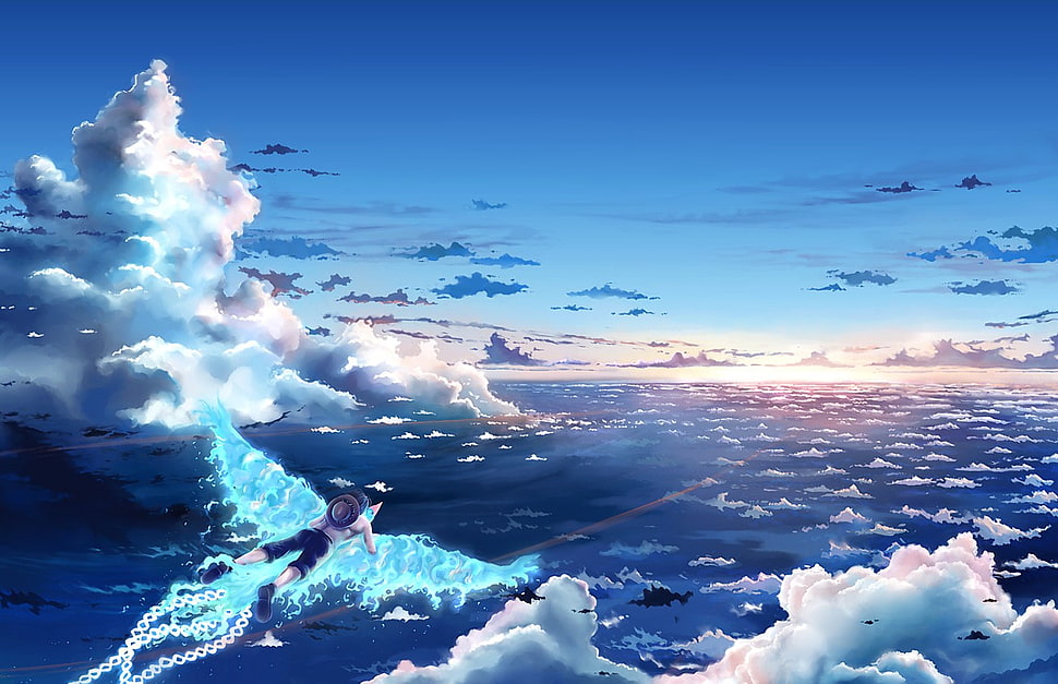 white clouds, One Piece, Portgas D. Ace, anime HD wallpaper