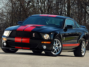 black and red Ford Mustang Shelby GT500 coupe, car, Ford Mustang