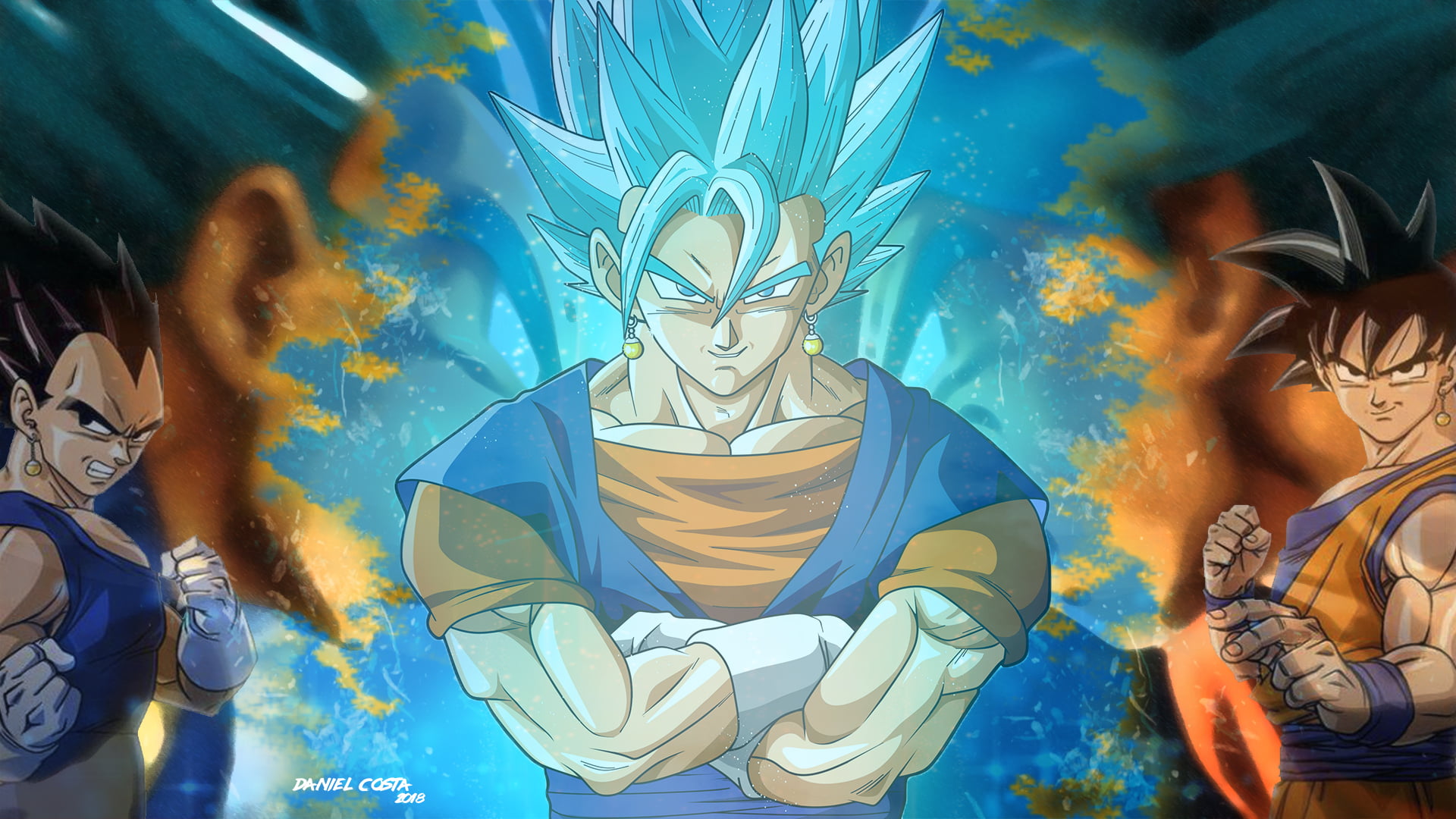 DragonBall Z digital wallpaper, anime, Dragon Ball Super, Vegito, Son Goku