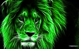 green and white lion etched LED