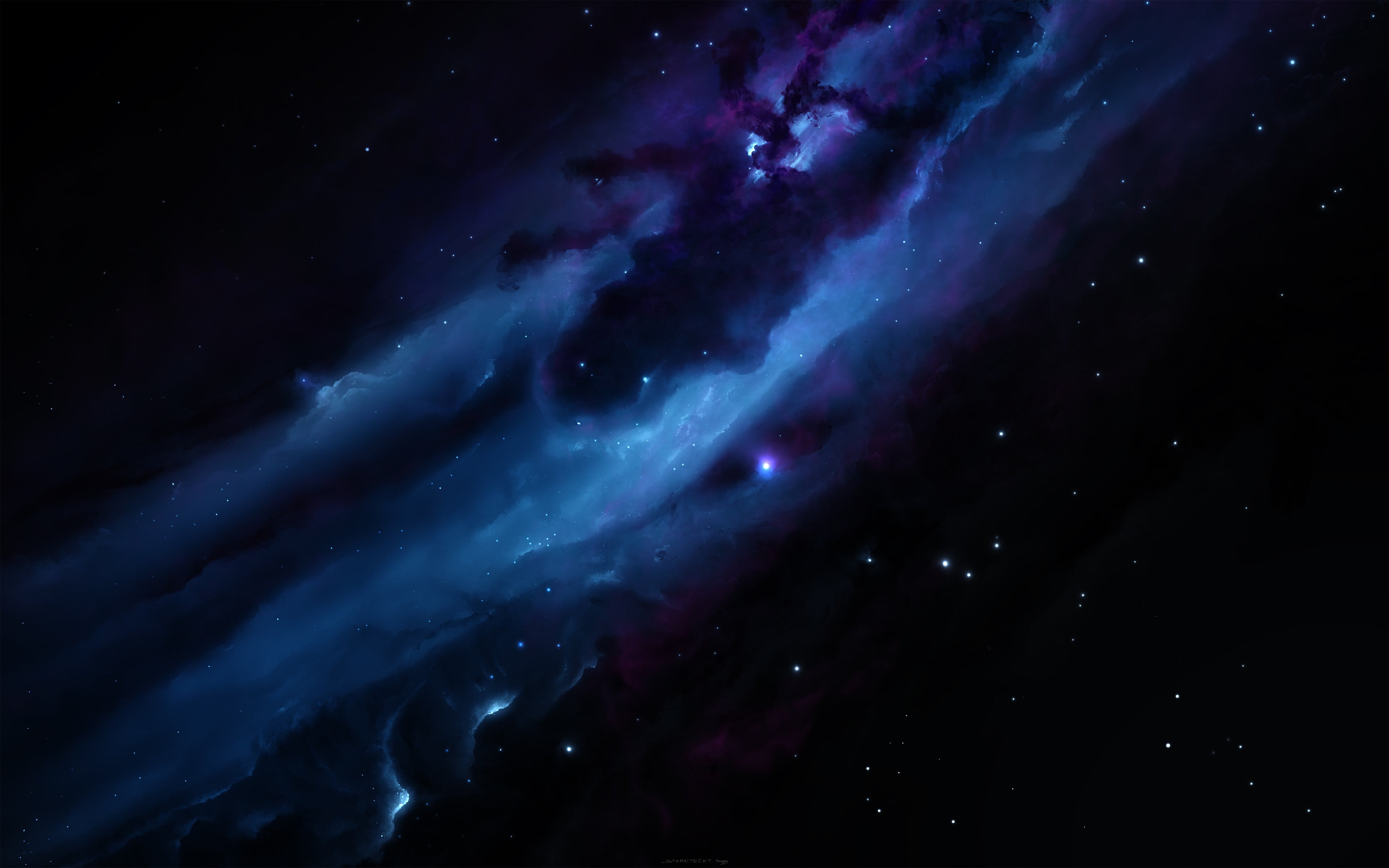 purple and blue galaxy, nebula
