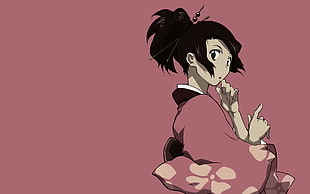 woman wearing brown yukata anime character HD wallpaper