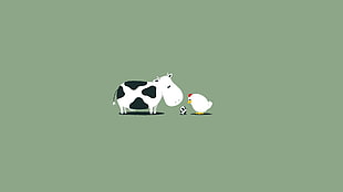 cow in front of white hen illustration HD wallpaper
