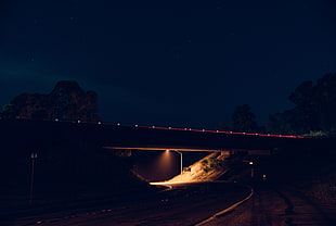 road, bridge, lights, night