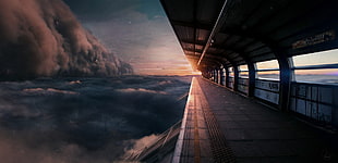 train station, skyline, futuristic, clouds, train station HD wallpaper
