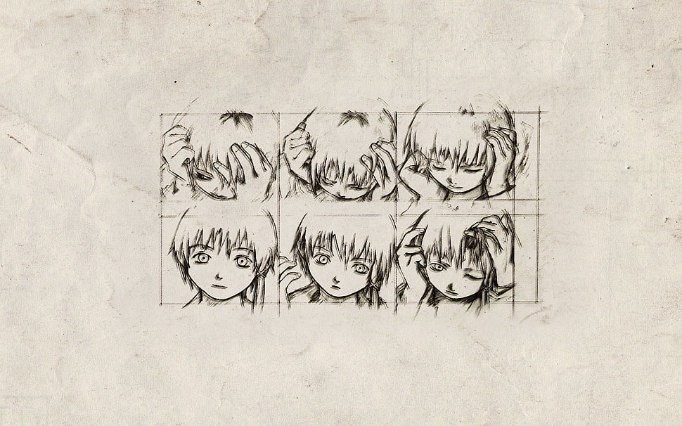 animated boy's head sketch, Serial Experiments Lain, Lain Iwakura HD wallpaper