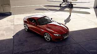 red BMW coupe, BMW Z4, BMW, men, red cars
