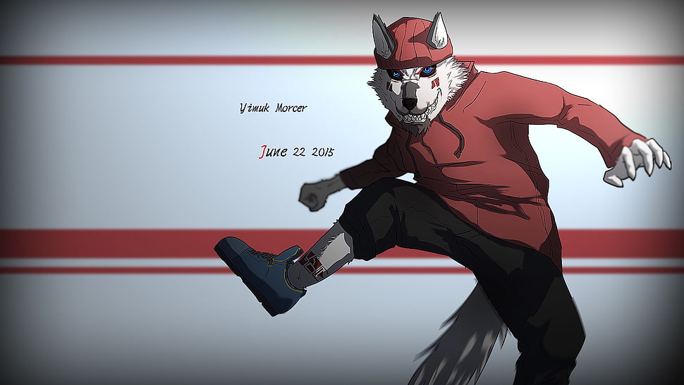 wolf in red jacket HD wallpaper