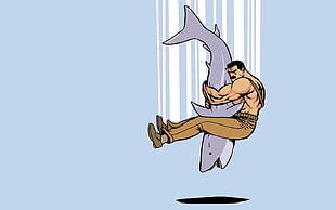 male anime illustration, Wrath, shark, muscles, men