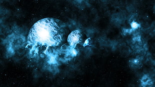 blue and black galaxy, digital art, space, planet, space art