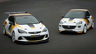 two white-and-orange Opel coupes, car, Opel Adam, Opel Astra J, Opel Performance Center