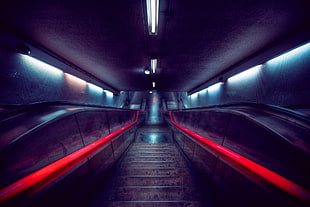 gray and black stair, Thomas Ciszewski, stairs, subway