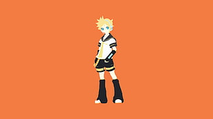 female anime character illustration, anime, Vocaloid, orange, Kagamine Len