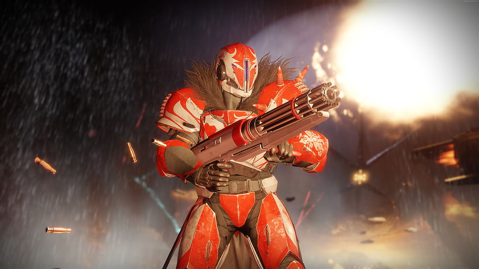 red character firing gun illustration HD wallpaper
