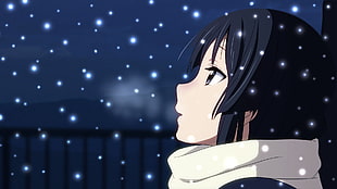 black haired anime character, anime, winter, K-ON!, Akiyama Mio HD wallpaper