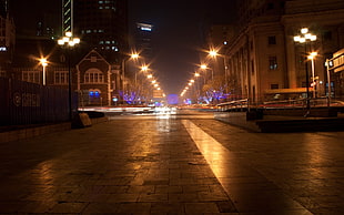 gray concrete road at nighttime