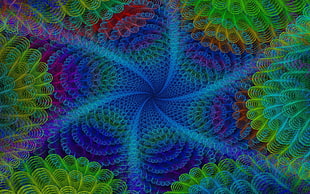 green, blue and red spiral artwork