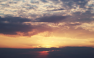 calm body of water under golden hour, sky, sunset, clouds