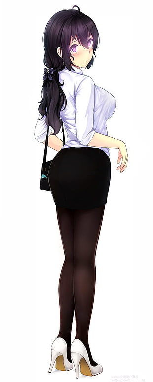 black hair female anime character HD wallpaper