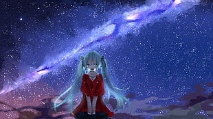 female anime character illustration, Hatsune Miku, stars, crying, tears