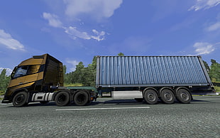 brown and black freight truck, video games, Euro Truck Simulator 2, trucks, highway