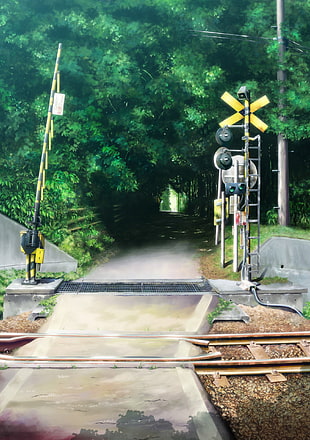 black and yellow train rail, anime