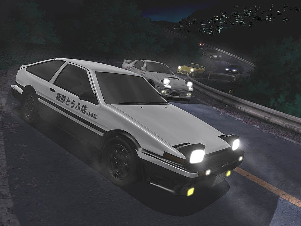 white coupe, Initial D HD wallpaper