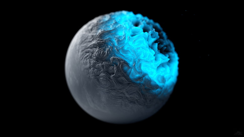 grey and blue planet, CGI, digital art HD wallpaper