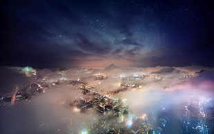 aerial photography of city with fogs