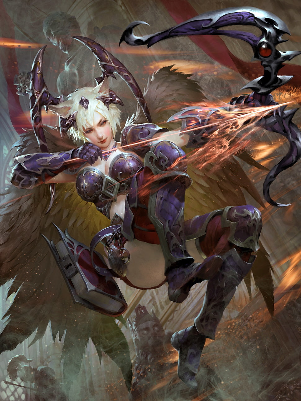 angel wielding arrow illustration, fantasy art HD wallpaper