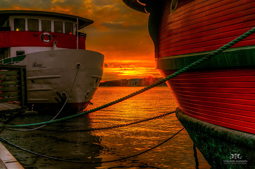 White and red boat on body water sunset, stockholm HD wallpaper | Wallpaper Flare