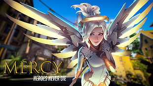 Mercy Heroes never die wallpaper, EICHENWALDE(Overwatch), Mercy (Overwatch), PC gaming, graphic design
