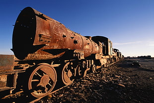 brown steam train, train, rust, steam locomotive, abandoned