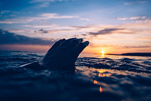 left human hand, Kalle Lundholm, hands, swimming, sunset HD wallpaper