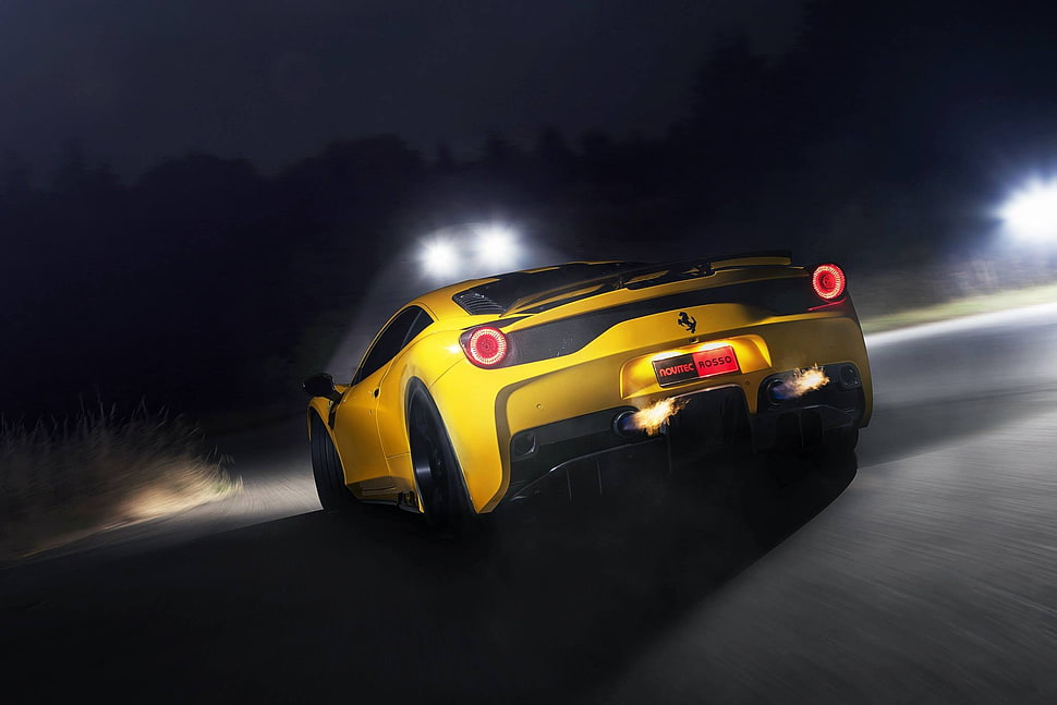 yellow Ferrari sports car HD wallpaper