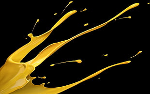 yellow paint, abstract, yellow, black background HD wallpaper