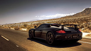 black sport car, Porsche Carrera GT, car, Porsche, Carrera GT