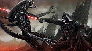 Star Wars Darth Vader illustration, Star Wars, crossover, aliens, movies HD wallpaper