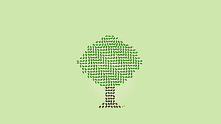 green tree illustration, trees, abstract, optical illusion, minimalism HD wallpaper
