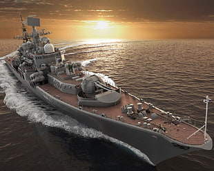 grey and brown cruise ship, warship, Russian Navy, military, vehicle HD wallpaper