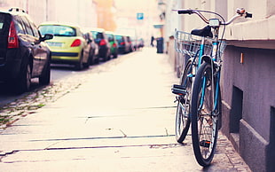 blue city bike, city, cityscape, building, bicycle