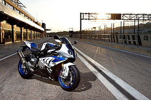 blue, white, and gray sportbike, BMW, s1000rr, hp4, motorcycle HD wallpaper