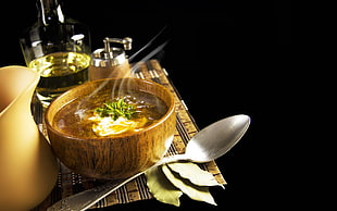brown ceramic bowl with soup HD wallpaper