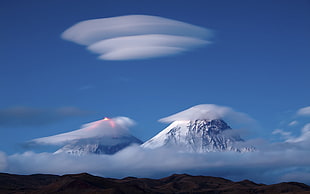 snow-capped mountain with clouds