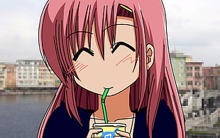 female character drinking soda HD wallpaper
