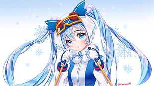 female anime character, anime, Hatsune Miku, Vocaloid, Snow Miku 2016 HD wallpaper