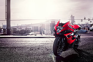 selective color photography of sport bike